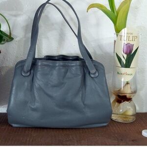 VINTAGE  Elegant Gray Leather Tote Bag
